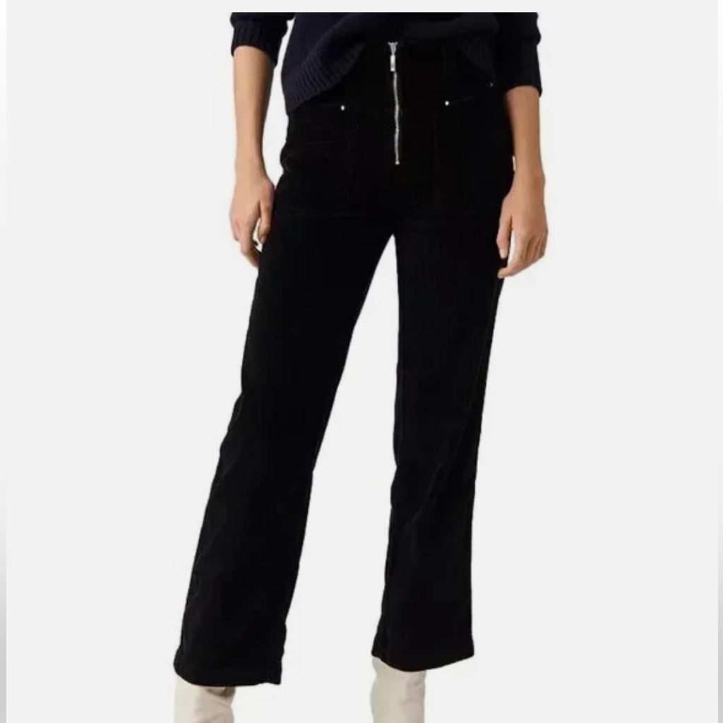 Nwot Women’s Ba&Sh Black Corduroy Wide-Leg Pants With Front Zip Size Small